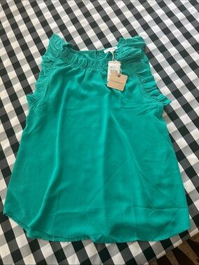 Blu Pepper Green Ruffle-Trim Sleeveless Top